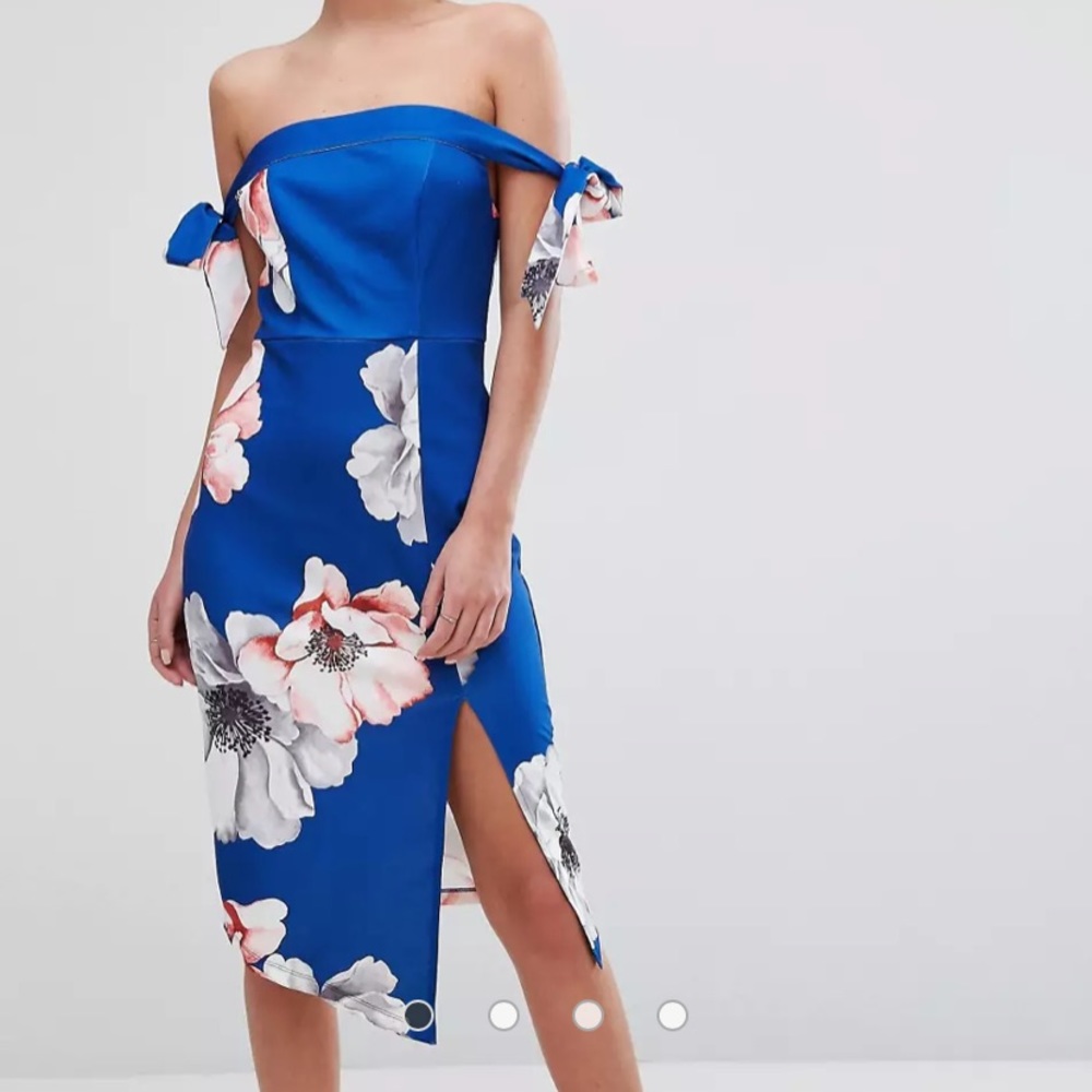Ginger Fizz Off The Shoulder Tie Midi Dress In Floral